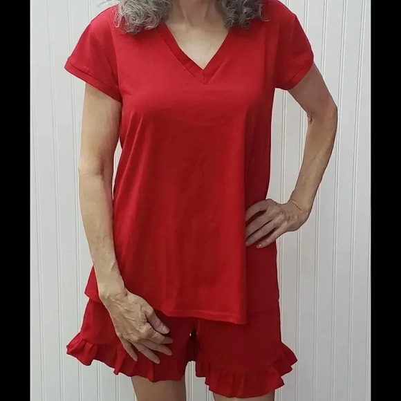 Red Pajama/Lounge wear Short Set - Picture 2 of 3
